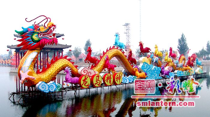 Large traditional lanterns on water